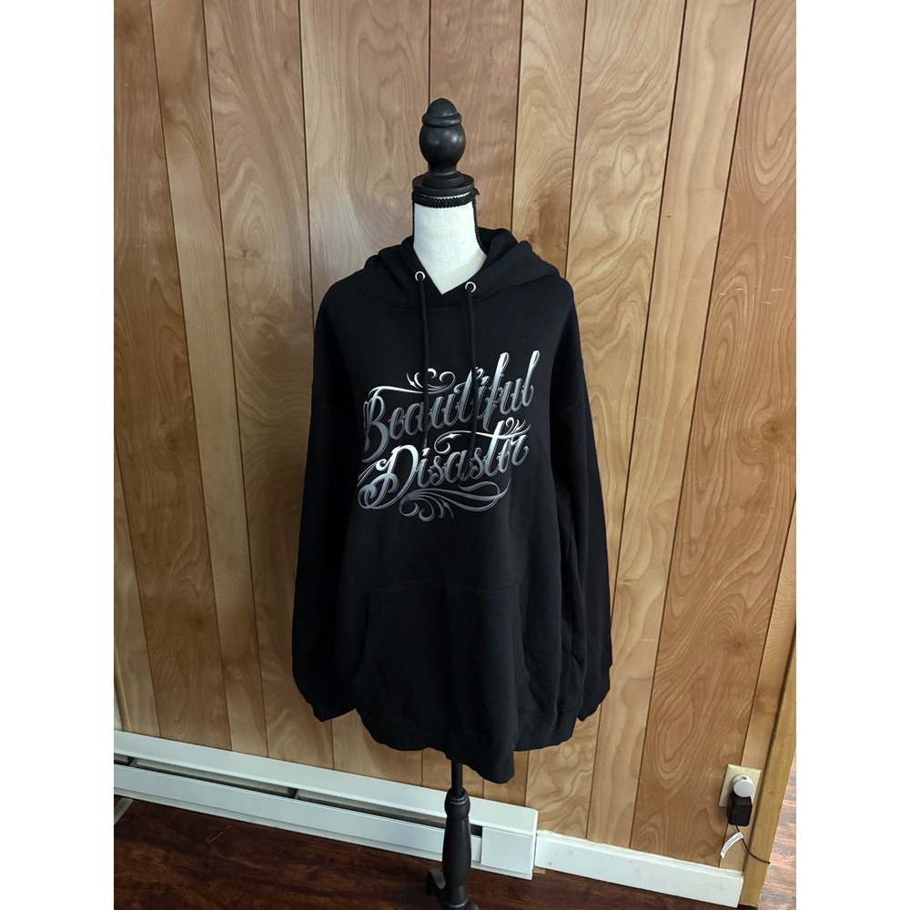 Beautiful Disaster Womens Black Graphic Hoodie Don't Judge Me By My Past 2X